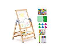 VEVOR Chevalet d'Art Enfants 2-en-1 Tableau Magnétique Blanc Noir Double Face, Planche à Dessin en Bois Amovible Rotative Réglable avec Accessoires, pour Créativité, Gribouillage, Garçons, Filles