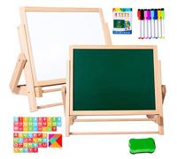 Tableau Chevalet Enfant en Bois - MARSEE - Double Face Magnétique Tableau - avec Accessoires Alphabet Puzzle - 44 x 36 x 25cm