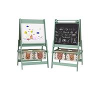 Tableau chevalet enfant - tableau blanc, tableau à craie, rouleau papier 3 en 1 - paniers rangement intégrés - MDF pin vert