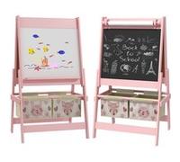 AIYAPLAY Tableau chevalet enfant ardoise double face tableau blanc tableau à craie rouleau papier 2 paniers 54 x 46,5 x 93 cm rose