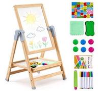 VEVOR Chevalet d'Art Enfants 2-en-1 Tableau Magnétique Blanc Noir Double Face, Planche à Dessin en Bois Amovible Rotative Réglable avec Accessoires, pour Créativité, Gribouillage, Garçons, Filles