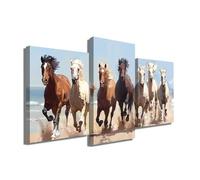 Tableau Chevaux Vintage - Triptyque Mural Moderne - Impression Sur Toile Animaux - Grand Tableau en Trois Parties Moderne - Affiche Decoration Murale Bord De Mer (90x60cm +2x 60x40cm)