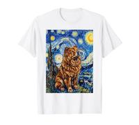Tableau Chow Chow Chien Van Gogh Nuit étoilée T-Shirt Graphique avec Valeur, Homme, Blanc, S