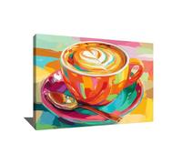 Tableau Coin Café - Deco Cuisine Murale Cafe - Impression Sur Toile Pop Art - Art Mural Moderne - Tableau Pop Art Cuisine - Idée Déco Cadeau Maison - Toile Colorée Moderne (80x60cm)