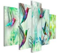Tableau Colourful Hummingbirds (5 Parts) Wide Green-Taille L 200 x H 100 cm Imprimé G