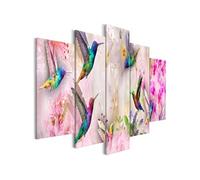 Tableau Colourful Hummingbirds (5 Parts) Wide Pink-Taille L 200 x H 100 cm