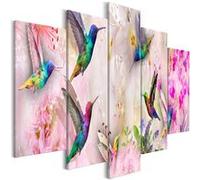Tableau Colourful Hummingbirds (5 Parts) Wide Pink-Taille L 200 x H 100 cm Imprimé G