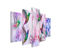 Tableau Colourful Hummingbirds (5 Parts) Wide Violet-Taille L 100 x H 50 cm