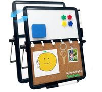 Tableau combiné double face de 31 x 22,9 cm magnétique effaçable à sec et tableau d'affichage en liège avec support, tableau mémo portable pour la maison, l'école et le bureau (accessoires inclus)