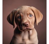 Tableau composite en aluminium 30 x 30 cm : Adorable chiot Labrador Retriever aux grands yeux bleus. Enregistrements en studio (203837776)