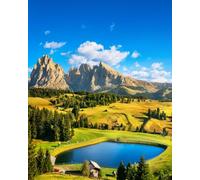 Tableau composite en aluminium 40 x 50 cm : lac et montagne au coucher du soleil, Alpe di Siussi ou Alpe de Siusi, Dolomites dans les Alpes italiennes