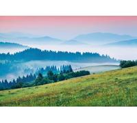Tableau composite en aluminium 50 x 30 cm : scène du matin lumineuse de la Mountain Valley. Incroyable lever de soleil d'été dans les montagnes des Carpates, emplacement à Rika, Transcarpate