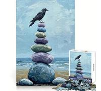 Tableau Corbeau sur Pierres Empilées, Puzzle 1000 Pièces, Jeu de Réflexion pour Adultes, Image Douce et Détendue Assembler, Joli Cadeau (38x52cm)