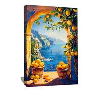 Tableau Cote D'azur - Deco Mediterranee - Impression Sur Toile Bord DE Mer - Deco De Cuisine Mural - Tableau Fenetre Vue Sur Mer - Decoration Interieur Maison Cocooning - Art Mural Moderne (60x40cm)