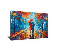 Tableau Couple Amoureux - Décoration Murale Romantique - Impression Sur Toile Amour - Décoration Chambre Couple - Peinture Abstraite Sur Toile Avec Cadre - Tableau Décoration Murale Salon 80x60cm