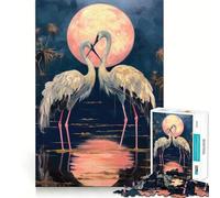 Tableau Couple de cigognes sous la Lune Rose Puzzle de 1000 pièces pour Adultes pour stimuler Le Cerveau, se détendre et créer Une œuvre d'art mémorable 50x75cm
