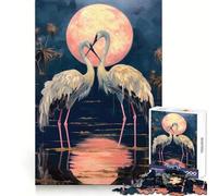 Tableau Couple de cigognes sous la Lune Rose Puzzle de 1000 pièces pour Adultes pour stimuler Le Cerveau, se détendre et créer Une œuvre d'art mémorable 50x75cm