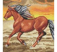 Tableau Crystal Art à diamanter - Cheval au galop - 30 x 30 cm Marron G