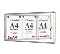 Tableau d’affichage mural intérieur, Vitrine intérieure, 37 x 70 cm 3 x A4 Avec 6 aimants