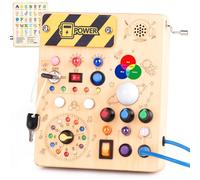 Tableau d'activités Montessori Jouet en bois à partir de 1 an Tableau d'activités avec 12 interrupteurs & 24 LED Jouet d'apprentissage sensoriel avec appareil musical & fonction de mélange de couleurs