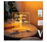 Tableau d'affichage à LED avec support réglable et stylo à 7 couleurs - Tableau à message LED avec support pour Noël et Nouvel An, 20 x 20 cm