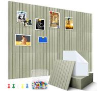 Tableau d'affichage Autocollant en Feutre 30 x 30cm 12 Panneau Mural Decoratif Feutrine avec 60 Punaises pour École Maison Cuisine Bureau (Rayure Verticale Verte)