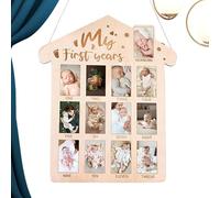 Tableau d'affichage de photos de ma première année - Affichage en bois de première année | Cadre photo du nouveau-né à 12 mois | Tableau mémoire bébé | Souvenir idéal pour le 1er anniversaire d'un gar