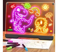 Tableau d'affichage LED avec 7 modes de lumière de couleur, 40,6 cm rechargeable Neon Glow Art Bloc de dessin lumineux effaçable à sec avec support intégré pour enfants, jouet cadeau pour adolescents