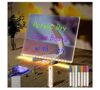 Tableau d'affichage LED avec couleurs avec support réglable et stylo 7 couleurs en acrylique - Tableau lumineux à DEL avec couleurs pour bureau, école, maison, 15 x 15 cm