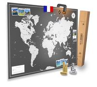 Tableau d'affichage magnétique Carte du monde XXL «DARK »avec 2 x 15 pins magnétiques I Marque tes destinations I Collectionne les photos et les aimants I Poster magnétique - world map -XXL (119x84CM)