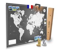 Tableau d'affichage magnétique Carte du monde XXL « DARK » avec 2 x 15 pins magnétiques I Marque tes destinations I Collectionne les photos et les aimants I Poster magnétique - world map -XL (84x59CM)