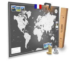 Tableau d'affichage magnétique Carte du monde XXL «DARK »avec 2 x 15 pins magnétiques I Marque tes destinations I Collectionne les photos et les aimants I Poster magnétique - world map -XXL (119x84CM)
