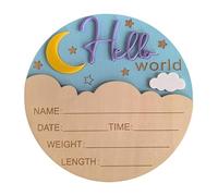 Tableau d'annonce de naissance pour bébé à motifs de lune en bois avec détails de naissance espace cadeau nouveau parent 14 cm de diamètre hôpital cadeau pour nouveau-né