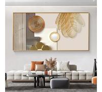 Tableau d'art abstrait - 70 x 140 cm - Beige doré - Tableau mural XXL - Décoration murale - Grand poster - Sans cadre - Beige doré - 60 x 120 cm