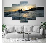Tableau D'Art Mural 5 Pièces Canva Mer Surf Coucher De Soleil 150×80 Cm Décoration Murale Pour Salon Chambre À Coucher Bureau Peinture Murale Impression Sur Toile Murale Poster Photo Décorat -4I6A/G2N