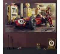 Tableau d'art mural affiche de voiture vintage Ferraris classique course F1 voiture de course illustration impression toile peinture pour la décoration intérieure 40x80 cm (16x31 pouces) cadre interne
