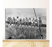 Tableau d'art mural Affiche en noir et blanc Peinture sur toile vintage Décoration de la maison Vue sur la ville de New York Déjeuner sur un gratte-ciel 50x75cm (20x30inch) Cadre intérieur