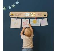 Tableau d'art personnalisé « Look What I Made» en bois avec nom - Cadre pour enfants Artwork pour Drawings & Crafts, Nursery & Playroom Wall Decor, Birthday Gift for Toddler & Children