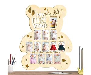 Tableau de collage de mémoire pour tout-petits - Présentoir de photos Milestone, support de photos de progrès de l'enfance | Style de cadre en bois adorable, présentation d' sur douze mois,