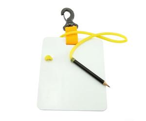 Tableau de communication sous-marin avec crayon pour l'enregistrement des données de plongée, temps, profondeur et observations - Étanche - Jaune S