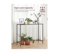 Tableau de console Vasagle LGT025B01 avec 2 étagères, verre trempé, étagère de rangement, cadre métallique, pieds réglables pour salon, hall, noir