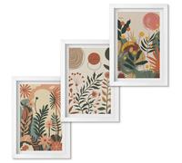 Tableau de décoration murale Set de tableaux encadrés Motifs végétaux pastel vintage 3x20x30 Cadre blanc Tulup