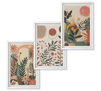 Tableau de décoration murale Set de tableaux encadrés mur de tableaux Motifs végétaux pastel vintage 3x40x60 Cadre blanc Tulup