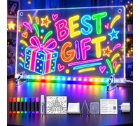 Tableau de dessin LED enfant, 35 x 25 cm, ardoise lumineuse avec 8 couleurs et 6 modes, 8 feutres néon, adaptateur et chiffon, idée cadeau dès 4 ans