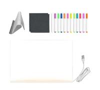 Tableau De Dessin LED - Panneau Mémo Acrylique Lumineux Avec 12 Stylos De Couleur | Tableau D'Écriture Effaçable Transparent Avec Support Réglable | Panneau D'Affichage Lumineux Pour Bureau, École, Ta