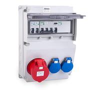 Tableau de distribution électrique de chantier MIDORI | Répartiteur de prises CEE complet 2020 Plus avec 1x 16A/5P, 2x 230V de HAGER selon IP44 | Distributeur mural avec disjoncteur FI