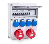 Tableau de distribution électrique de chantier MIDORI | Répartiteur de prises CEE complet 4020 Plus avec 2x 16A / 5P, 4x 230V de HAGER selon IP44 | Distributeur mural avec disjoncteur FI