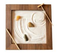 Tableau de jardin zen - 24,5 x 24,5 x 1 cm - Décoration du plateau - Boîte de bureau à soins complets, accessoire de méditation rétro, outil de relaxation Compactt avec galets et