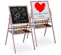 Tableau de jeu pour enfants - Tableau blanc magnétique et tableau à craie - Chevalet en bois Ricokids (rose)