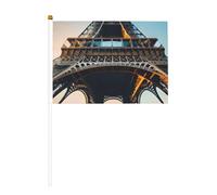 Tableau de la Tour Eiffel de Paris - Mini drapeau blanc solide - Couleurs vives et résistant à la décoloration - Drapeaux à main avec lance